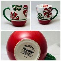 Vintage Pier 1 CANDY CANE 2-Mugs Hand Painted Red White Green Coffee Tea Cup - $35.64