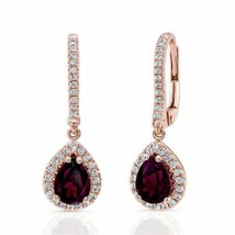 0.42 Ct Round Diamond 3.30 Ct Rhodolite Garnet Earrings 14k Rose Gold Over - £60.21 GBP