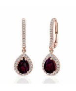 0.42 Ct Round Diamond 3.30 Ct Rhodolite Garnet Earrings 14k Rose Gold Over - £59.09 GBP