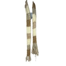 Handmade Long Textured Knit Scarf With Fringe In Beige &amp; Cream - £10.82 GBP