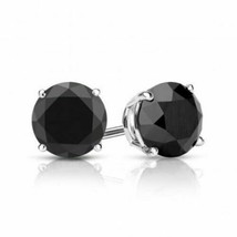 Solid 14K White Gold 3.50CT Black Round Sapphire Screw Back Stud Earrings - £102.92 GBP