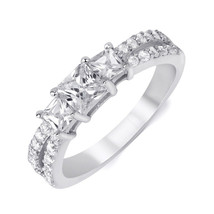 0.75 CT Carat 3 Stone Princess Cut Double Band Engagement Promise Ring Silver - £43.36 GBP