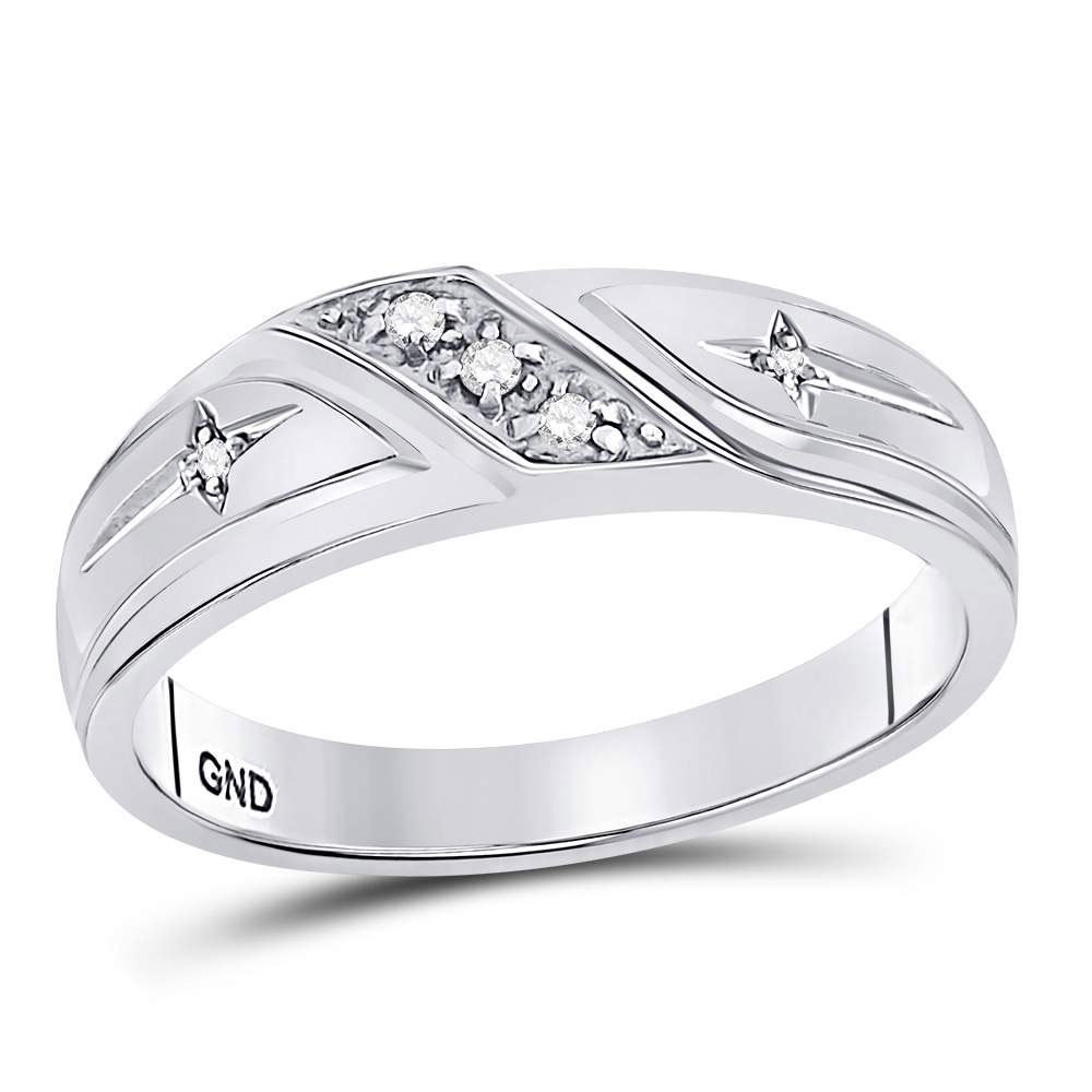 10k White Gold Mens Round Diamond Christian Cross Crucifix Wedding Band Ring