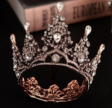 Baroque Retro Bronze Black Crown Crystal Star Round Bridal Tiaras Wedding Hair A - £28.79 GBP