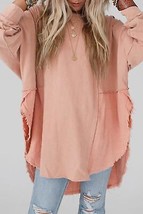 Crinkle Splicing Raw Hem High Low Oversized Blouse - $27.17