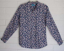 Tori Richard M Pink Blue Pineapple Print Cotton Lawn Long Sleeve Mens Shirt - $28.71