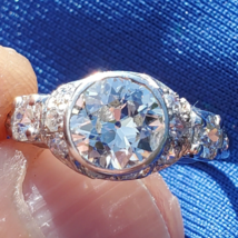 Earth Mined DIAMOND Deco Engagement Ring Gatsby era Vintage Platinum Solitaire - $7,605.23