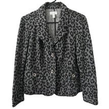 Charter Club Blazer Jacket Large Petite LP PL Animal Print Black Gray Si... - $15.29