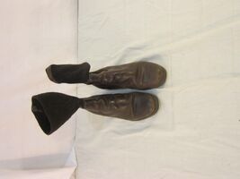 PRE OWNED NICE LEATHER ELASTIC TOP MID CALF BOOTS WOMEN&#39;S WITH HEEL     ... - $18.21