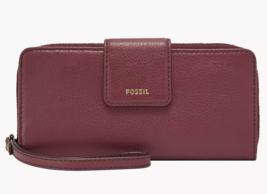 New Fossil Madison zip clutch wristlet Leather Wallet Wine - £30.49 GBP