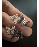 585 14K RG Stamped Gold Blue Crystal Charming Butterflies Stud Earrings - $56.83 CAD