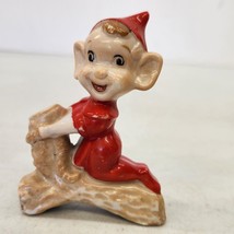 Rare Vtg Made In Japan Pixie Elf Tying Rope To Wood Figurine 3  1/4&quot; Cer... - £14.58 GBP