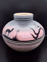 Vintage Navajo Pottery Painted Wolf Moon Vase Native American Signed Dr Rice  - £27.62 GBP