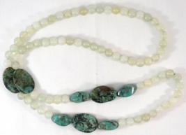 Translucent Almost White Jade Bead with Turquoise Necklace - £79.69 GBP