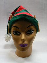 GREEN &amp; RED FELT ELF HAT w/ EARS ADULT HOLIDAY ACCESSORY SIZE LARGE - £7.77 GBP