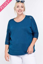 Solid Round Neck 3/4 Sleeve Sweater Top - €26,92 EUR