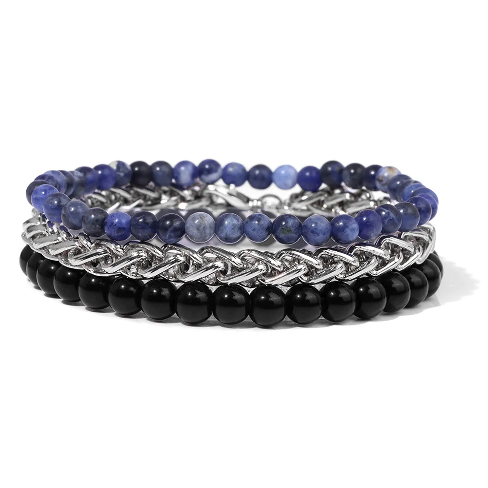 Fashion Natural Stone Beads Men Bracelet Multilayer Black Lava Onyx Beads Charm  - £16.44 GBP