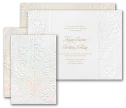 Floral Wedding Invitations Embossed Blooms Iridescent Foil Personalized Folded - £237.17 GBP