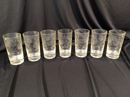 (7) Vintage Bar Glasses Clear Cut Glass Approximately 5&quot; Floral Ivy Pattern - £23.42 GBP