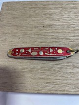 Vintage Chinese Summer Olympics Pocket Knife Red Enamel &amp; Gold Tone Accent Sport - £11.60 GBP