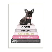 Stupell Industries Book Stack Fashion French Bulldog Wall Plaque, 10x15, Multi-C - £25.05 GBP
