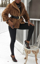 Designer opera Style Crop brown Mink Fur coat jacket bolero stroller S-M 4-10 - £354.50 GBP