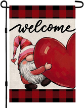 Welcome Gnome Love Heart Garden Flag Vertical Double Sided 12×18 Inch - £5.99 GBP
