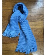 Fabulous Hand Crochet Winter Scarf Handmade Vintage Fashion 60x8” Blue w... - $439.19 MXN