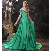 Beautiful Green Prom Dresses Long 2020 Elastic Satin Floral Applique High Split  - £279.41 GBP