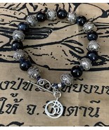 Bali Sterling Silver &amp; Nganga Ancestral Hawks Eye Ohm Charm Mala Bracele... - $219.90