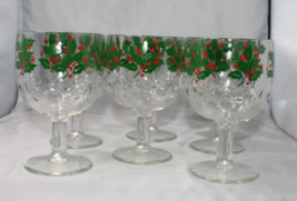 Indiana Glass Thumbprint Holiday Compote Goblet Christmas Holly Berry Se... - £26.28 GBP