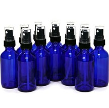 Vivaplex Set Of 12 Cobalt Blue 1 oz Glass Bottles w/ Black Fine Mist Sprayers - £7.03 GBP