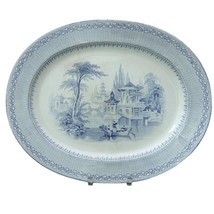 19.5&quot; c1850 Chinoisiere Blue Transferware Platter Staffordshire - $247.50