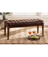Gemini Dark Brown Leather-Effect Polyester Walnut Brown Wood Dining Bench - $181.00
