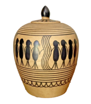 Tribal Sauri Warli Pottery Ginger Jar with lid African Africa Friendship - $52.38