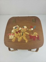 Double Pie Picnic Basket Style Wicker Basket Hand Painted Bears On Top &amp; Shelf - £32.07 GBP