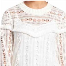Trouve white lace fringe crew neck sweater top women’s size M - $18.62