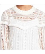 Trouve white lace fringe crew neck sweater top women’s size M - $25.46 CAD