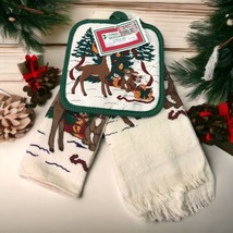 Vtg Christmas Sentiments 3pc Kitchen Towel Set Holiday Cottagecore Decor - $9.95