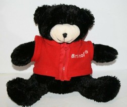 Bristol Motor Speedway Black Plush Teddy Bear 8&quot; Red Fleece Vest Soft Stuffed - £12.16 GBP