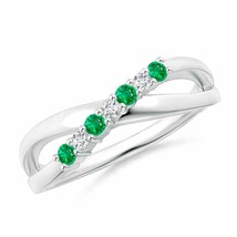 ANGARA Round Emerald and Diamond Crossover Ring for Women in 14K Solid Gold - £647.07 GBP