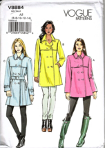 Vogue V8884 Misses 6 to 14 Casual Belted Car Coat Uncut Sewing Pattern - $20.34