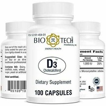 NEW Bio-Tech D3 Cholecalciferol 1000 IU Energy Health Supplement 100 capsules - £9.63 GBP