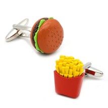 Hamburger And French Fries Cufflinks Funny Burger Fast Food Enamel W Gift Bag - £9.55 GBP
