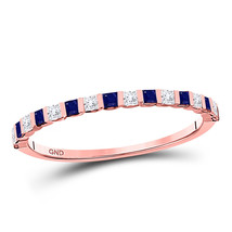 10kt Rose Gold Princess Blue Sapphire Diamond Alternating Stackable Band Ring - £223.02 GBP