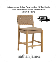 Nathan James Cohen Mid-Century Leather Bar Stool Natural Brown 29&quot; Free Shipping - £179.85 GBP