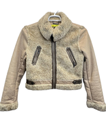Ashley B Bernardo Sherpa Jacket Cream Size M Cropped Faux Fur Elbow Patc... - £30.16 GBP