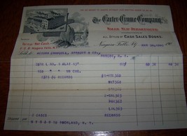 1903 Carter Crane Co Niagara Falls Ny Antique Billhead Ephemera Paper Document - £5.53 GBP
