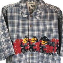 Bugle Boy Authentics Vintage Hawaiian Shirt Floral Plaid Sz L Beach Surf... - £15.55 GBP