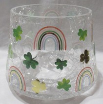 Yankee Candle Jar Shade J/S Crackle Glass ST PATS DAY 4-Leaf Clovers Rainbows - $42.82